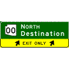 Exit Direction - (Optional Cardinal Direction{s}) + Route Shield(s) + 1 Destination To Side / Exit Arrow(s) In Yellow Exit Only Sub-Panel sign