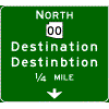 Pull-Through - Cardinal Direction(s) / Route Shield(s) / 2 Destinations / Distance / Down Arrow(s) sign