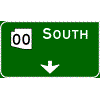 Pull-Through - (Optional Cardinal Direction{s}) + Route Shield(s) (No Destinations) / Down Arrow(s) sign