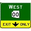 Pull-Through - Cardinal Direction(s) / Route Shield(s) (No Destinations) / Down Arrow(s) In Yellow Exit Only Sub-Panel sign