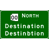Pull-Through - (Optional Cardinal Direction{s}) + Route Shield(s) / 2 Destinations sign