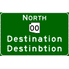 Pull-Through - Cardinal Direction(s) / Route Shield(s) / 2 Destinations sign