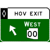HOV Exit Direction - Cardinal Direction(s) / Route Shield(s) (No Destinations) + Diagonal Arrow sign