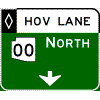 HOV Pull-Through - (Optional Cardinal Direction{s}) + Route Shield(s) (No Destinations) / Down Arrow sign