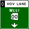 HOV Pull-Through - Cardinal Direction(s) / Route Shield(s) (No Destinations) / Down Arrow sign