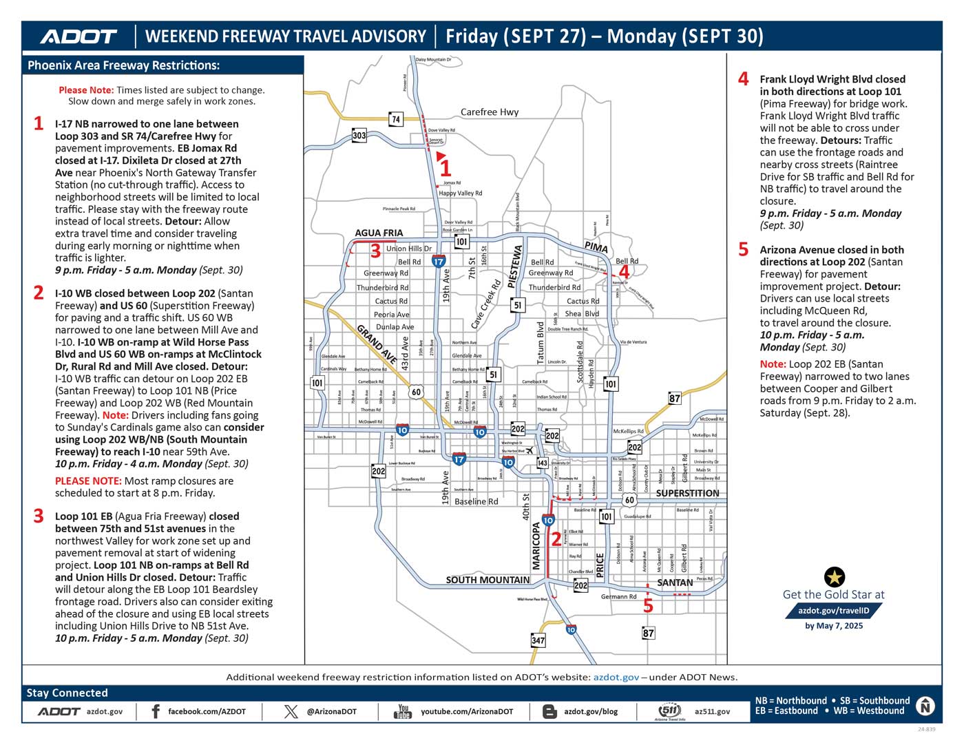 ADOT Weekend Freeway Travel Advisory Map